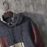 Autumn wear /men's witner fashion color block patchwork sweater loose fitknitted tops male hooded new