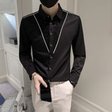 Foesce Luxury Flowers Splicing Design Shirt Men Autumn Long Sleeve Camisa Social Masculina Slim Fit Stage Club Wear Formal Clothing Top
