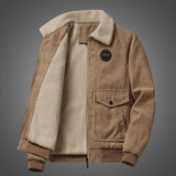 Foesce Casual Mens Solid Corduroy Jacket Wool Inner Turn-down Collar Zipper Long Sleeve Men Coats Winter Warm Thick Outerwear Fall