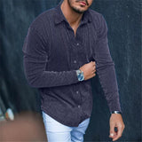 Fall 3 Mens Corduroy Shirt Leisure Long Sleeve Button-down Turn-down Collar Slim Tops Cardigan For Men Spring Fashion Solid Shirts