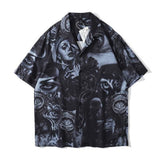 Casual Loose Shirt Men's Mid-length Couple Hip-hop Street Retro Portrait Print Short-sleeved Shirt Dark Wind Half-sleeved Shirt