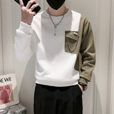 Foesce Stylish O-Neck Spliced Pockets Asymmetrical T-Shirt Men Clothing Spring New Oversized Casual Pullovers All-match Tee Shirt