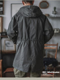Foesce Retro Army Green Windbreaker Fishtail Parker Hooded Jacket Long Coat Outdoor Trekking Training Military Camp Clothes