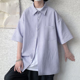 Summer Ice Silk Vertical Stripe Shirt Men Summer Short Sleeve Lapel Shirts Blouse Top Loose Casual Men Clothing Camisas