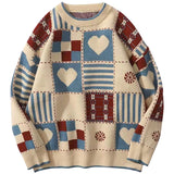 Vintage Sweater Mens Hip Hop Streetwear Harajuku Retro Japanese Style Love Knitted Sweater  Couples Autumn Cotton Pullover
