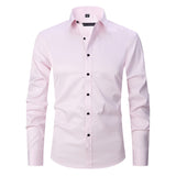 Spring and Autumn Elastic Shirt Men's Long Sleeve Large Luxury Business Casual Slim Solid Color Wrinkle Free Press