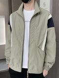 Spring New Patchwork Jacket Men Fashion Streetwear Casual Coat Green Black Stand Collar Harajuku Windbreaker Outwear