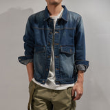 Foesce New autumn denim jacket men's loose tooling jacket sand washing old nostalgic blue lapel denim jacket