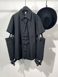 Punk Darkwear High Street Nihce Style Shirt Men's Spliced Sleeve Necktie Casual Tops Summer Spring Tide Blouse