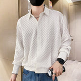Summer Plaid Shirts Men Loose Long Sleeve Casual Shirt Black/white Single-breasted Social Party Tuxedo Blouse Men Clothing