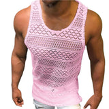 Tank Top for Men Lace Hollow Out Sleeveless Shirts Summer Mens Clothing Slim Fit Gym Clothes Workout Solid Color Vest Tops