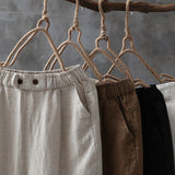 Casual Pants Women Summer Cotton Button Elastic Waist Ankle-length Basic Cool M-4XL All-match Simple Chic Harem Trousers Female