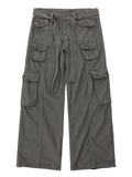 High street retro casual large pocket overalls men's and women's new summer high waist loose straight tube draped wide leg pants