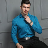Spring and Autumn Elastic Shirt Men's Long Sleeve Large Luxury Business Casual Slim Solid Color Wrinkle Free Press