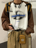 American Street Letter Shirt Loose Vintage O-neck Sweatshirt Unisex Spring Autumn Splicing Long Raglan Sleeve T-shirt