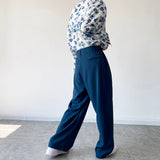 Vintage Blue Casual Suit Pant Men Fashion Loose Wide Leg Trousers Man Korean Streetwear Straight Suit Pants Male