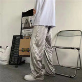 Foesce Retro Casual Straight Tube Wide Leg Pants Men's High Waist White Letter Printed Korean Loose Pants Autumn Winter Plush Pants