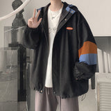 Autumn Contrast Color Corduroy Jacket Men New Trend Jacket Male Zip Up Hoodie Windbreaker