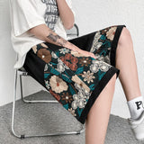Summer Cotton Embroidery Shorts Men Fashion Casual Flower Shorts Mens Japanese Streetwear Loose Hip-hop Straight Shorts Men