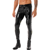 Mens Male Leggings Motorcycling Party Tights Pants Patent Leather Motobiker Skinny Pants Two-way Zipper Crotch Trousers Clubwear