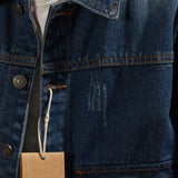 Foesce New autumn denim jacket men's loose tooling jacket sand washing old nostalgic blue lapel denim jacket