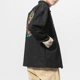 Japanese Embroidered Jacket Hanfu Top Harajuku Casual Denim Jacket Kirin Embroidery Large Size Casual Denim Jacket