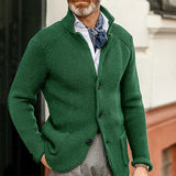 Autumn Winter Long Sleeve Single-Breasted Slim Coat Jackets Men Stand Collar Thicken Cardigan Top Men's Solid Knitted Outwear