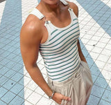 Tops American Style Men's Horizontal Stripe Blue&White Strap Buckle Design Vests Casual Men's Sports Knit Waistcoat