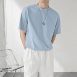 Korean Advanced Pure Cotton Solid Color Short Sleeve Retro T Shirt for Men Summer Trend Casual All-match T-Shirt Men