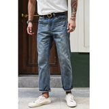 Mens Jeans Selvedge Denim Jeans for Men  Summer Distressed Wash Jeans Ankle Length Slim