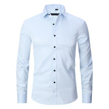 Spring and Autumn Elastic Shirt Men's Long Sleeve Large Luxury Business Casual Slim Solid Color Wrinkle Free Press