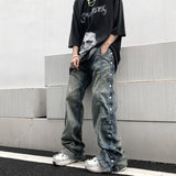 Jeans Men Washed Old Breasted Oversized Denim Pants New Harajuku Fashion Casual Retro Loose Hip Hop Straight Trousers Streetwear