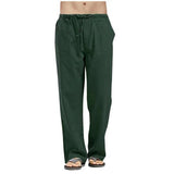 Men's Casual Pants Daily Wear Solid Summer Full Length Soft Linen Pants Mid Waist Pocket Drawstring Trousers Streetwear Bottoms