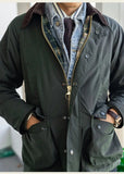 Foesce Vintage Wax Jacket Men Autumn Winter Windbreaker Waterproof Multi-pocket Raglan Sleeve Jacket Casual Zip Cardigan Coat