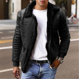 Men Plush Jacket Autumn and Winter Fashion Pure Color Warm Straight Jacket Men's Long Sleeve Zipper Turn-down Collar Jacket