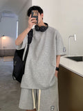 Summer Unisex Asual Suit Men's Hong Kong Style Short SleeveT-shirt Korean Streetwear Casual Preppy Shorts Two Piece Set