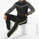 Foesce Spring And Autumn Men And Women Collared Sports Leisure Suit With Hoodie Set Long Sleeve Printed Running Fitness Clothes
