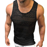 Tank Top for Men Lace Hollow Out Sleeveless Shirts Summer Mens Clothing Slim Fit Gym Clothes Workout Solid Color Vest Tops