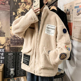 Foesce -Lamb wool coat men winter plus velvet thickening ins tide brand street couple fashion clothes loose handsome cotton coat
