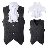 Foesce Mens Single Breasted Vest Gothic Steampunk Victorian Brocade Waistcoat Men Medieval Halloween Costume Party Vests With Jabot Tie