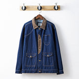 Men Fashion Black Denim Jacket Tough American Retro Hunting Jacket Denim Corduroy Stitching Denim Loose Jacket Trendy Men