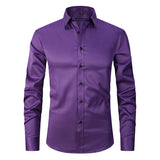 Spring and Autumn Elastic Shirt Men's Long Sleeve Large Luxury Business Casual Slim Solid Color Wrinkle Free Press