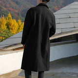 Winter Warm Woolen Long Coats Men Fashion Double Breasted Lapel Solid Overcoats Mens Retro Loose Straight Trench Outerwear