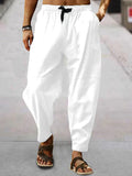 Men's Cotton Linen Pants Male Casual Solid Color Breathable Loose Trousers Straight M-5XL