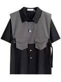 Gothic Men Suits Cargo Vest + Shirt + Shirts 3 Pieces Set Summer Clothes Punk Preppy Streetwear Casual Outfit Men Fashion Trend