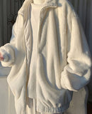 Winter Oversized Thick Warm Soft White Pink Black Faux Fur Coat Men Zip Up Fluffy Jacket Korean Fashion Streetwear
