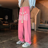 Foesce  Hip Hop Drawstring Women Men Casual Pants Letter Printed Loose Straight Streetwear Sport Pant Female Wide Leg Trousers