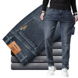 Winter New Men Fleece Jeans Business Casual Stretch Fitted Straight Denim CowBoy Student Trousers Male Classic Thick Warm Pants