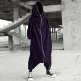 Men's Zipper Long Hooded Solid Color Personality Dark Style Full Body Sweatshirts Winter Warm Male Hip Hop Jacket Plus Size 5xl