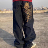 Foesce Y2K men's jeans European and American head printing straight loose large size men's and women's jeans trendy ins hot sale